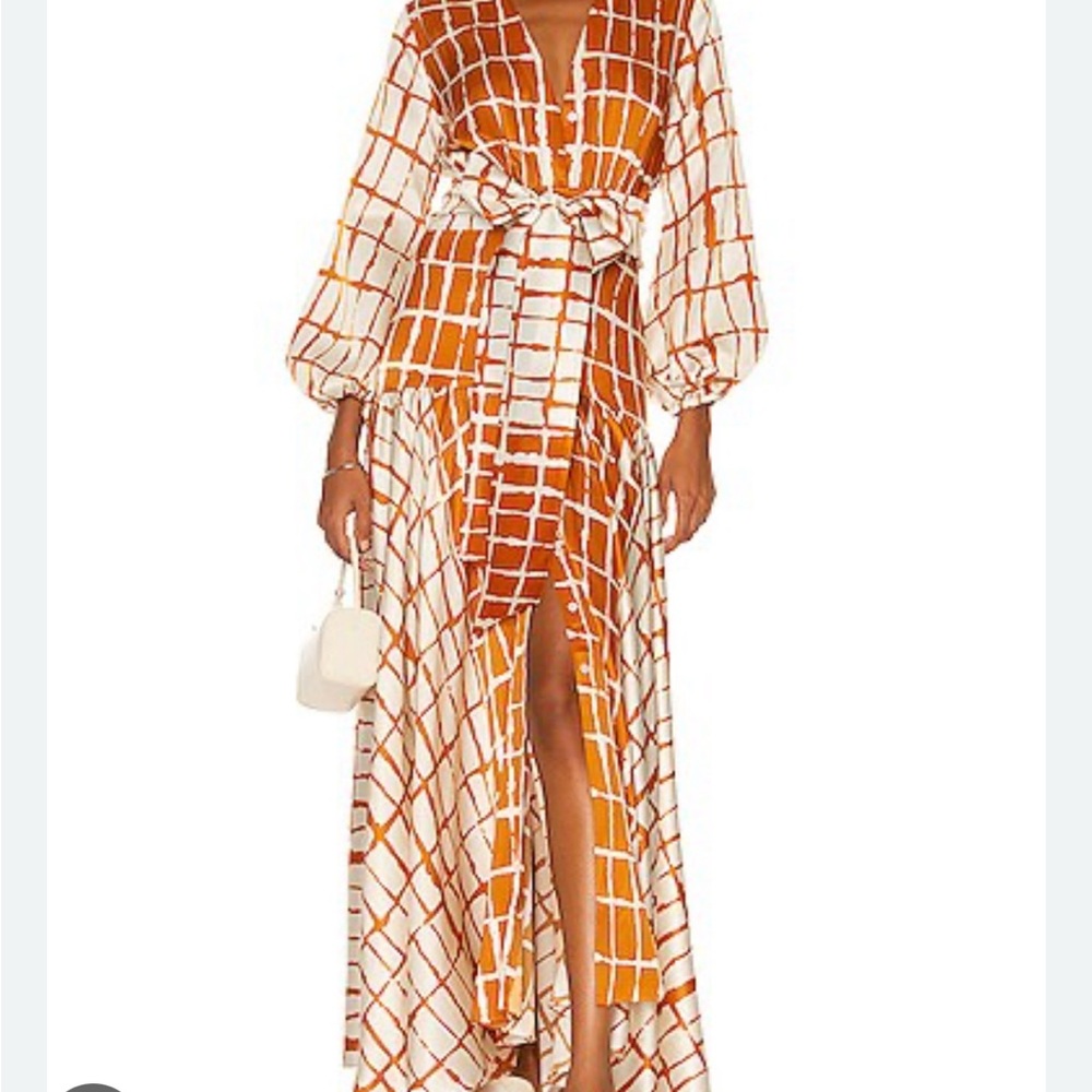 Silvia Tcherassi NWT Orange and White Grid Pattern Maxi Dress
